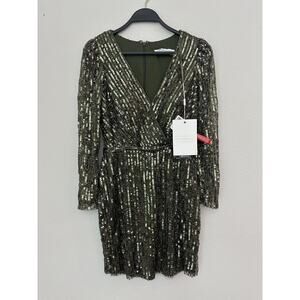 New MAC DUGGAL Green Long Sleeve Sequined Cocktail Dress 41029 Size 2